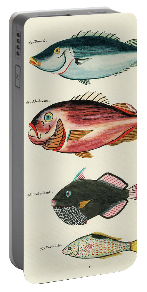 Fish Portable Battery Charger featuring the digital art Vintage, Whimsical Fish and Marine Life Illustration by Louis Renard - Abaleeuw, Naouti, Kokenbouti by Louis Renard