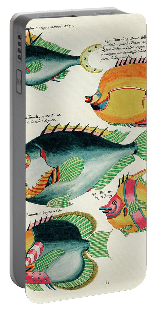 Fish Portable Battery Charger featuring the digital art Vintage, Whimsical Fish and Marine Life Illustration by Louis Renard - Douwing Demoiselle, Tomtombo by Louis Renard