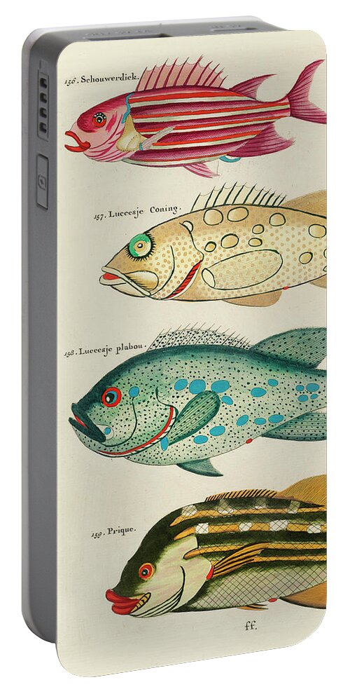 Fish Portable Battery Charger featuring the digital art Vintage, Whimsical Fish and Marine Life Illustration by Louis Renard - Schouwerdick, Prique by Louis Renard