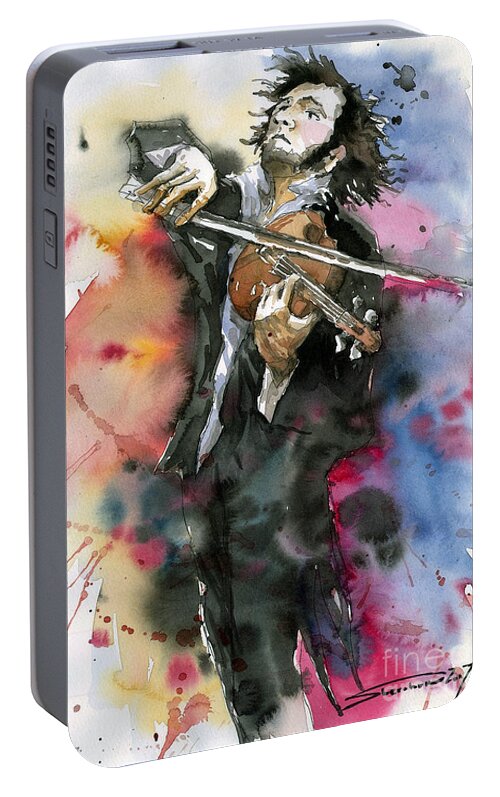 Music Portable Battery Charger featuring the painting Violine player. by Yuriy Shevchuk