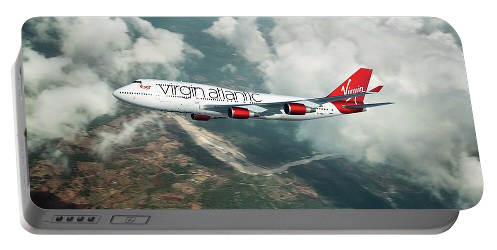 Virgin 747 Portable Battery Charger featuring the digital art Virgin Atlantic 747 by Airpower Art
