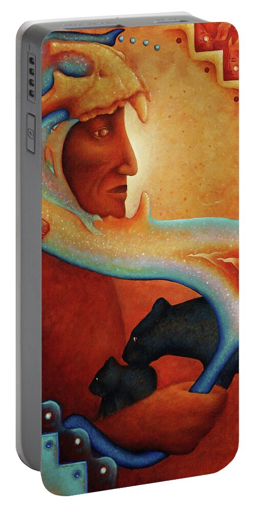 Native American Portable Battery Charger featuring the painting Visions of a New Earth by Kevin Chasing Wolf Hutchins