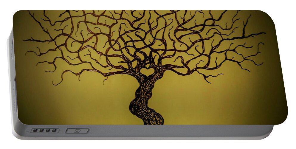 Earth Portable Battery Charger featuring the drawing Vitality Love Tree by Aaron Bombalicki