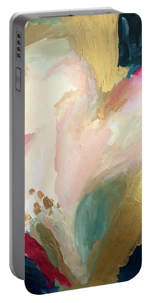 Bright Gold Blue Pink White Abstract Paint Home Decor Pretty Art Portable Battery Charger featuring the painting Vivacious by Meredith Palmer