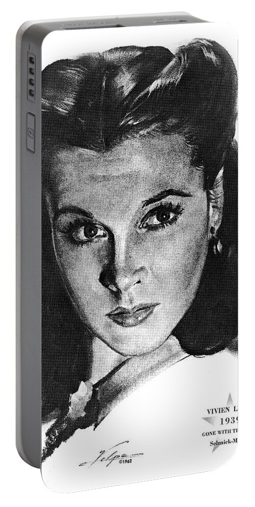 Vivien Leigh Portable Battery Charger featuring the drawing Vivien Leigh 2 by Volpe by Movie World Posters