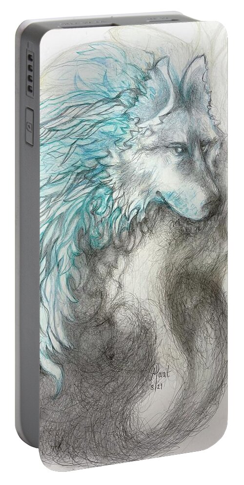 Lone Portable Battery Charger featuring the drawing Voice of the Lone Wolf by Marat Essex