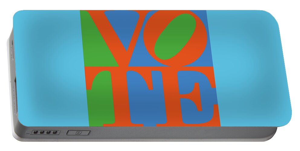 Vote Portable Battery Charger featuring the digital art Vote in 1970's colors by Linda Ruiz-Lozito