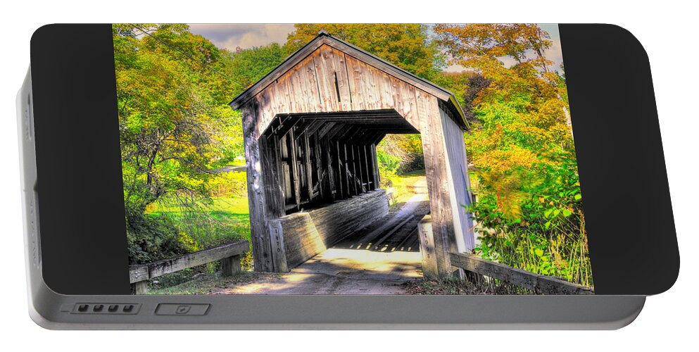 Kidder Hill Covered Bridge Portable Battery Charger featuring the photograph VT Covered Bridges - Kidder Hill Covered Bridge Over South Branch Saxtons River #1B, Windham County by Michael Mazaika