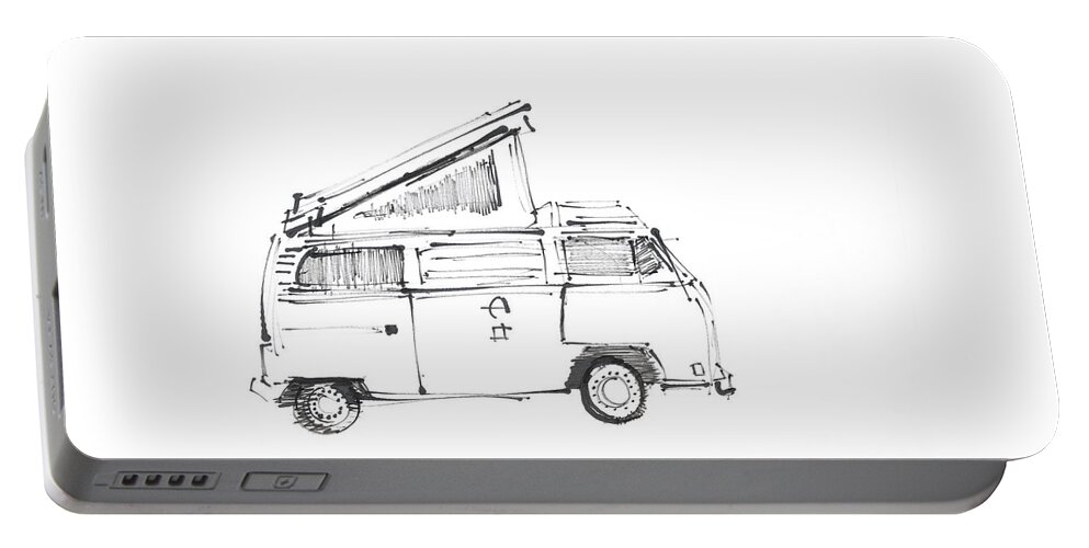 Vw Portable Battery Charger featuring the drawing VW Bus 190112 by Chris N Rohrbach