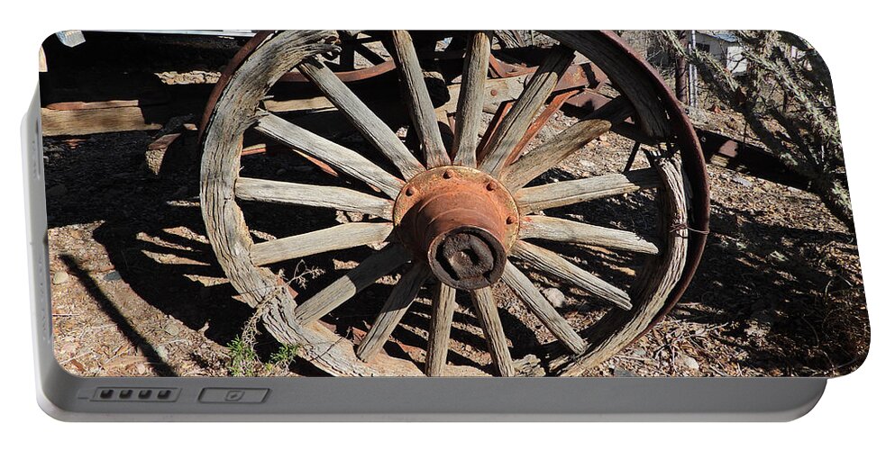 Wagon Portable Battery Charger featuring the photograph Wagon Wheel DSCN0881 by Michael Peychich