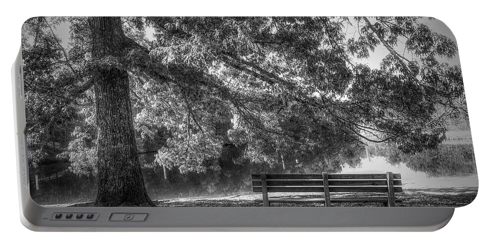 Benton Portable Battery Charger featuring the photograph Waiting in the Fall Black and White by Debra and Dave Vanderlaan