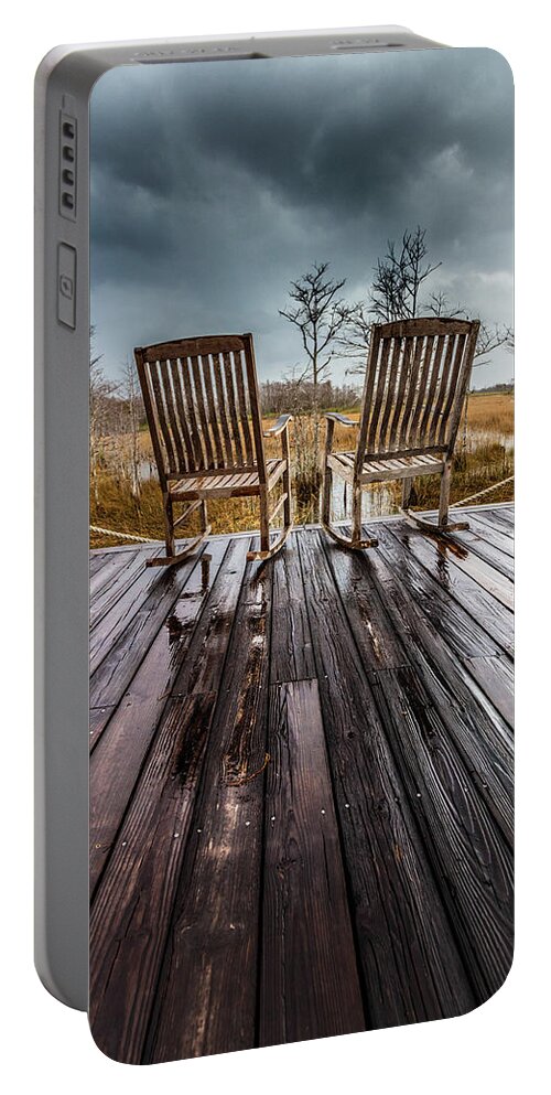 Clouds Portable Battery Charger featuring the photograph Waiting on the Thunder II by Debra and Dave Vanderlaan
