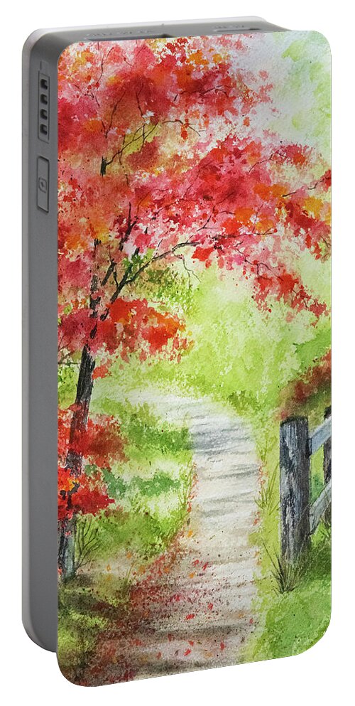 Nature Portable Battery Charger featuring the painting Walk This Way by Linda Shannon Morgan