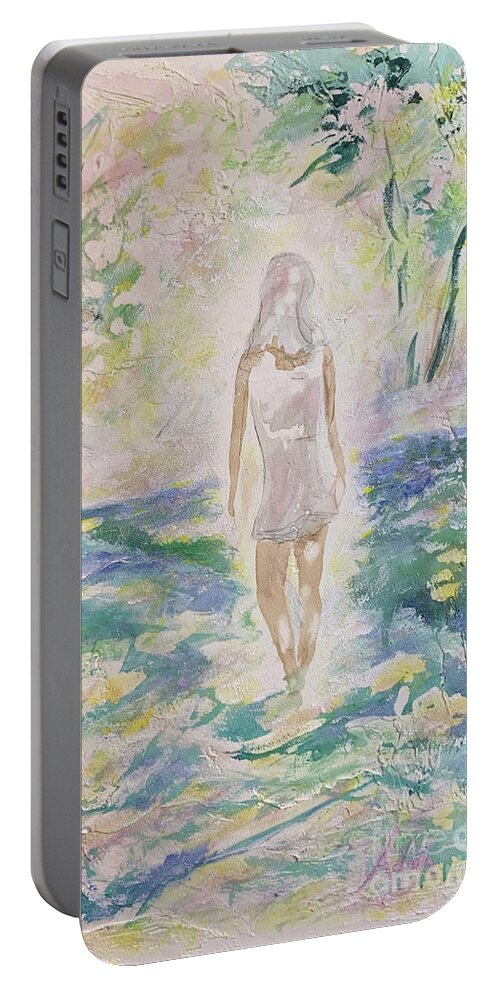 Abstract Portable Battery Charger featuring the painting Walking in Light by Felipe Adan Lerma