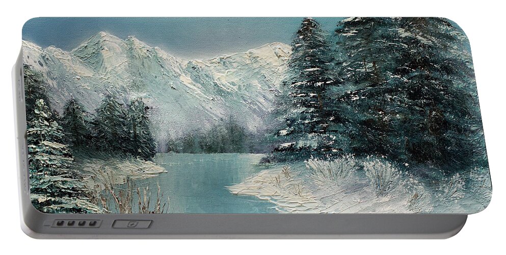 Snow Portable Battery Charger featuring the painting Walking on Ice by Renee Logan