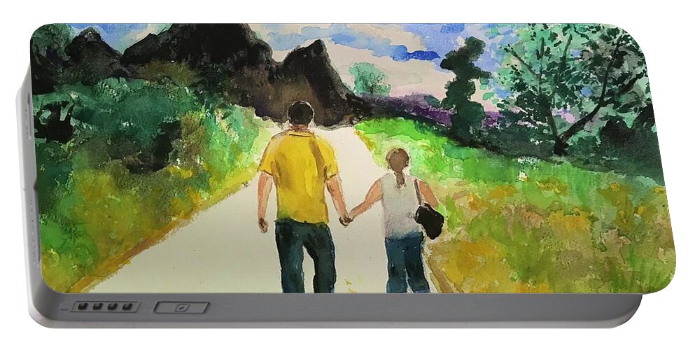 Inspire Me Portable Battery Charger featuring the painting Walking This Path Together by Eileen Backman