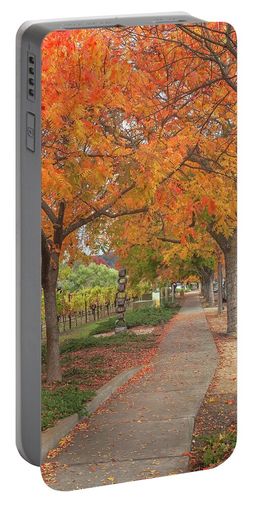 Chinese Pistache Portable Battery Charger featuring the photograph Walking Under The Red Trees by Jonathan Nguyen
