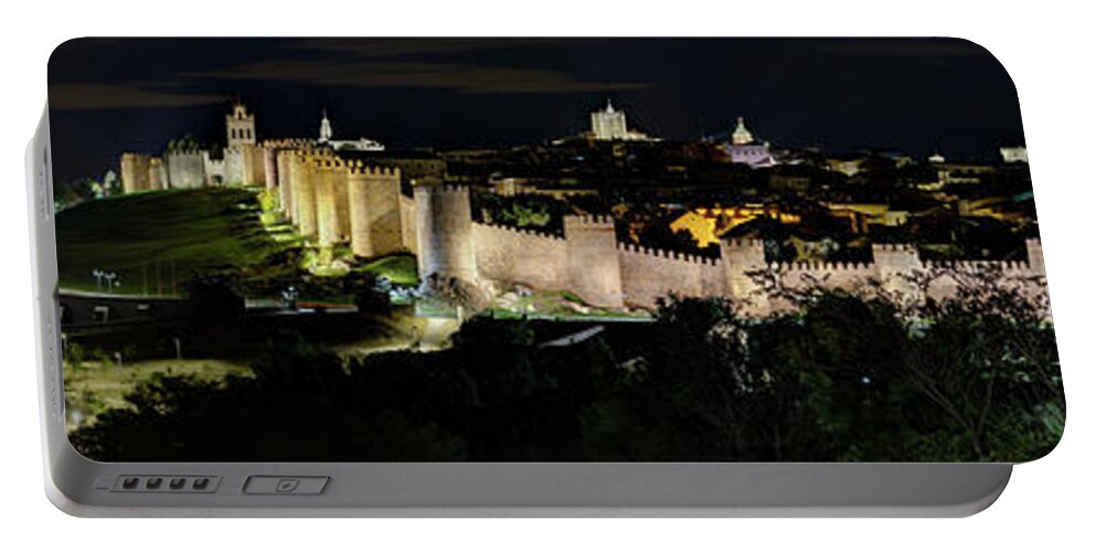 Avila Walls Portable Battery Charger featuring the photograph Walls of Avila at Night Full Pano by Weston Westmoreland