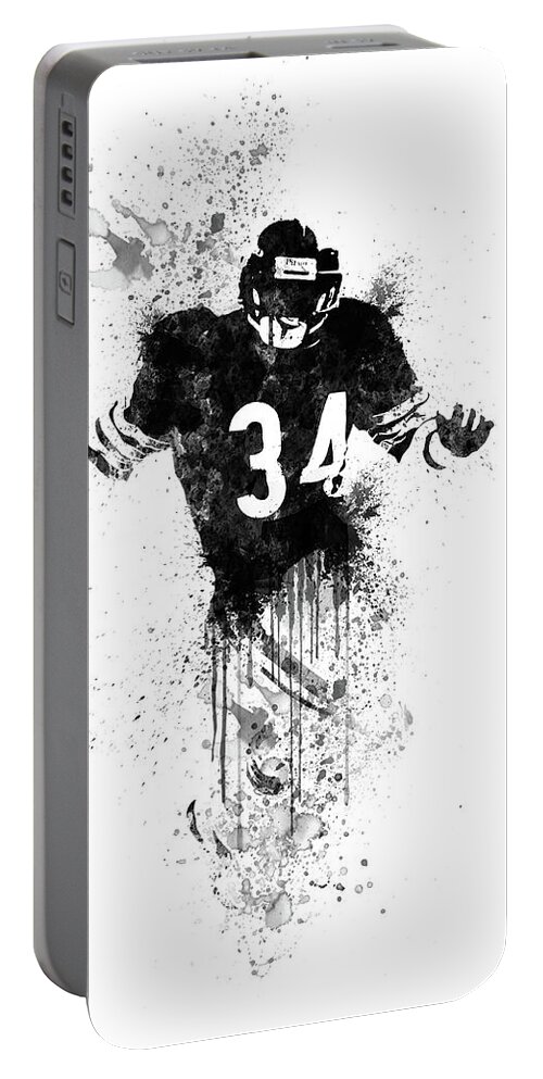 Walter Payton Portable Battery Charger featuring the mixed media Walter Payton Watercolor by Naxart Studio