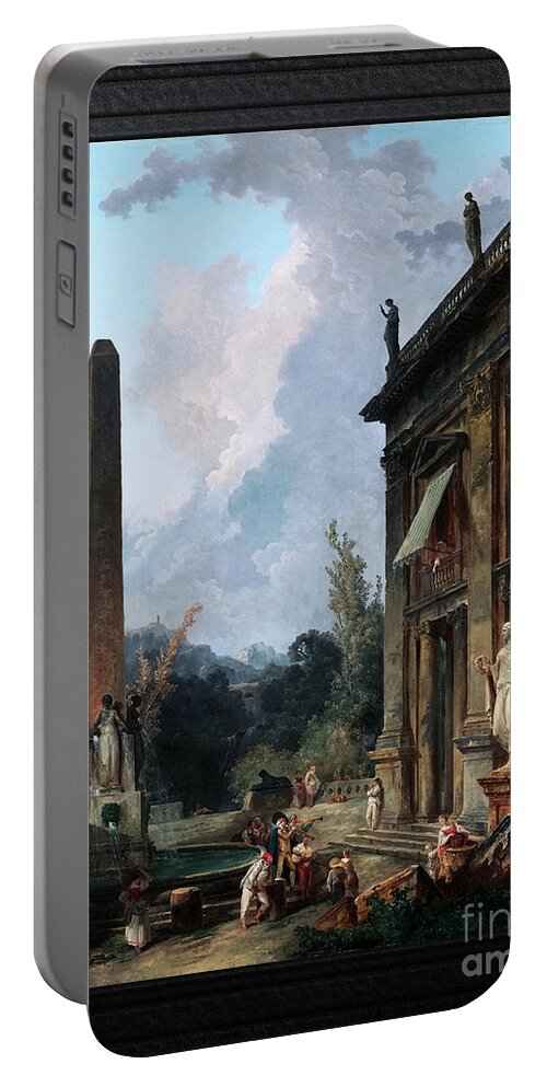 Wandering Minstrels Portable Battery Charger featuring the painting Wandering Minstrels by Hubert Robert Old Masters Classical Art Reproduction by Rolando Burbon