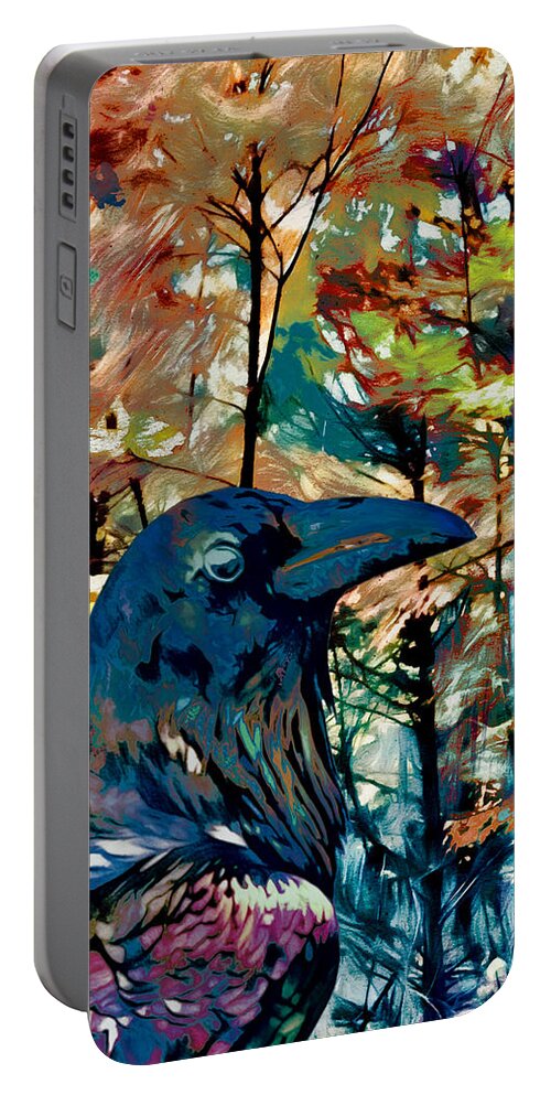 Raven Portable Battery Charger featuring the digital art Wandering the Woods by JP McKim