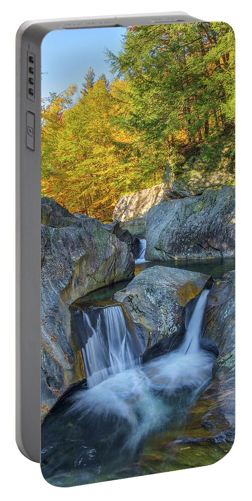 Warren Falls Portable Battery Charger featuring the photograph Warren Falls Vermont Route 100 by Juergen Roth