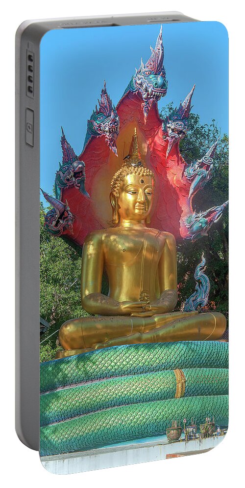 Scenic Portable Battery Charger featuring the photograph Wat Burapa Buddha Image on Naga Throne DTHU1397 by Gerry Gantt