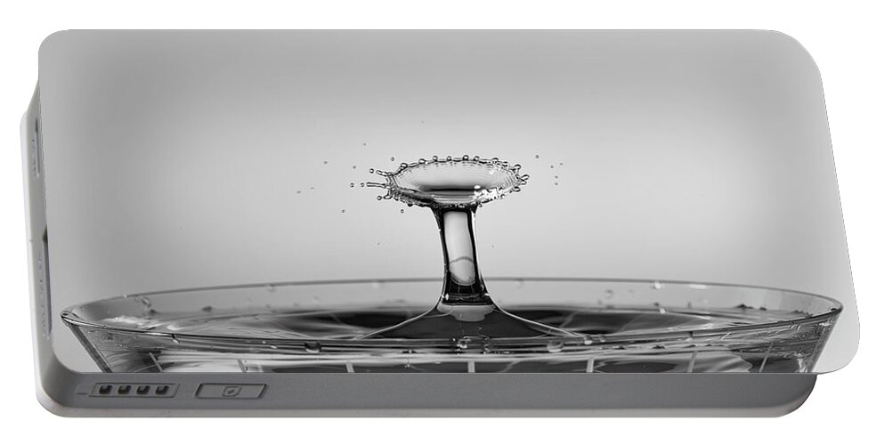 North Wilkesboro Portable Battery Charger featuring the photograph Water Drops Collide Over Martini Glass Monochrome by Charles Floyd
