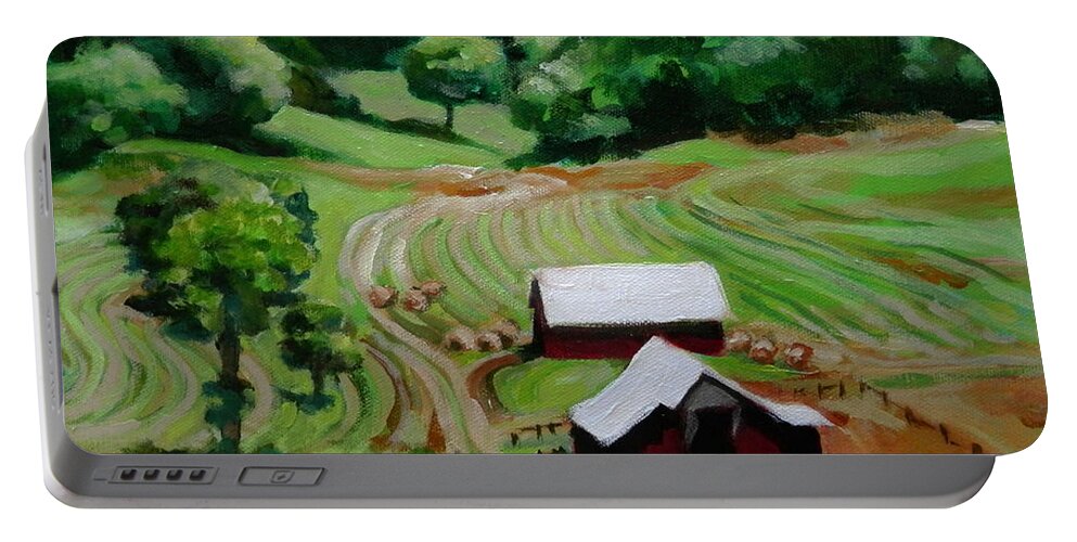 Farm View Valley Topography Portable Battery Charger featuring the painting Water Valley Farm by Martha Tisdale