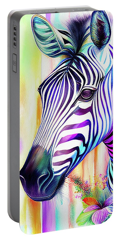 Zebra Portable Battery Charger featuring the digital art Watercolor Animal 09 Zebra Portrait by Matthias Hauser