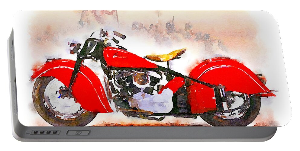 Watercolor Portable Battery Charger featuring the painting Watercolor Classic Indian motorcycle by Vart by Vart