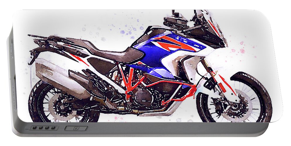 Motorcycle Portable Battery Charger featuring the painting Watercolor KTM 1290 SUPER ADVENTURE R motorcycle - oryginal artwork by Vart. by Vart