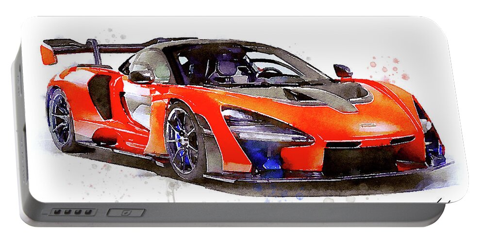 Car Art Portable Battery Charger featuring the painting Watercolor McLaren Senna - oryginal artwork by Vart by Vart