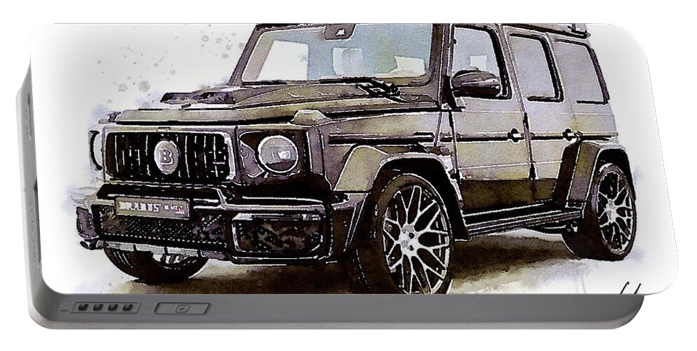 Car Art Portable Battery Charger featuring the painting Watercolor Mercedes G Brabus, art print poster - oryginal artwork by Vart by Vart