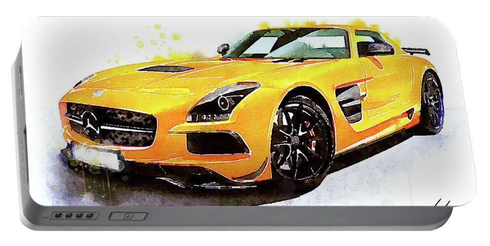 Watercolor Portable Battery Charger featuring the painting Watercolor Mercedes SLS AMG - oryginal artwork by Vart by Vart