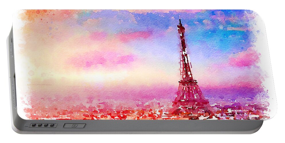 Watercolor Portable Battery Charger featuring the painting Watercolor Paris by Vart by Vart Studio