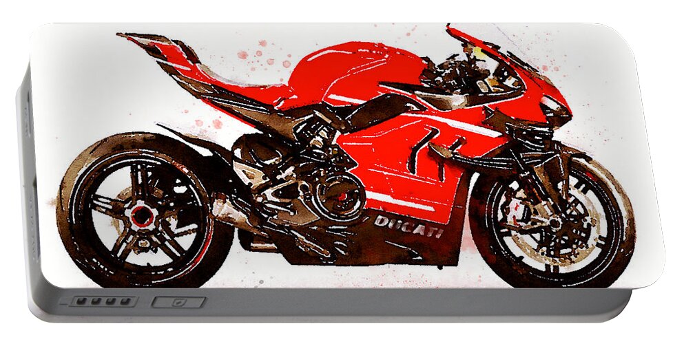 Sport Portable Battery Charger featuring the painting Watercolor Sport Motorcycle Superleggera V4 - original artwork by Vart. by Vart Studio