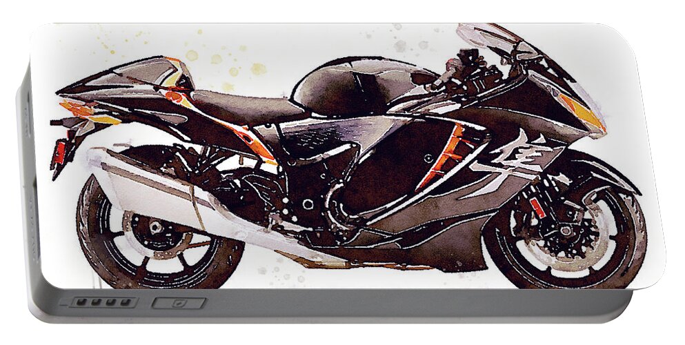 Sport Portable Battery Charger featuring the painting Watercolor Suzuki Hayabusa GSX 1300R motorcycle - oryginal artwork by Vart. by Vart Studio