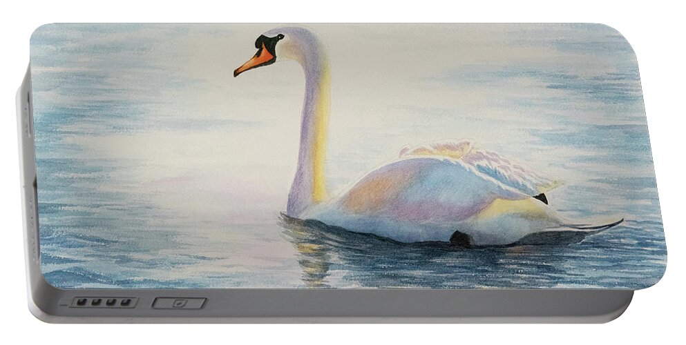 Nature Portable Battery Charger featuring the painting Watercolor Swan by Linda Shannon Morgan