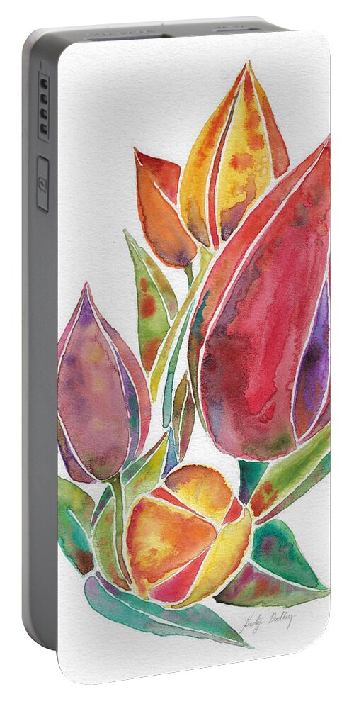 Abstract Portable Battery Charger featuring the painting Watercolor Tulips by Kristye Dudley