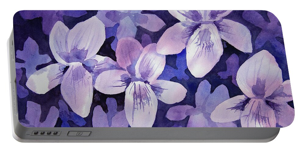 Design Portable Battery Charger featuring the painting Watercolor - Wild Violet Design by Cascade Colors