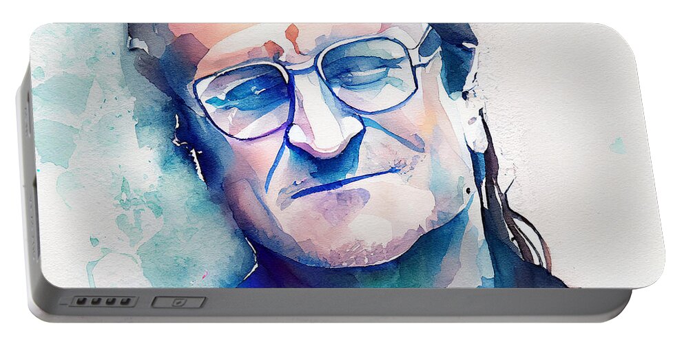 Bono Portable Battery Charger featuring the mixed media Watercolour Of Bono by Smart Aviation
