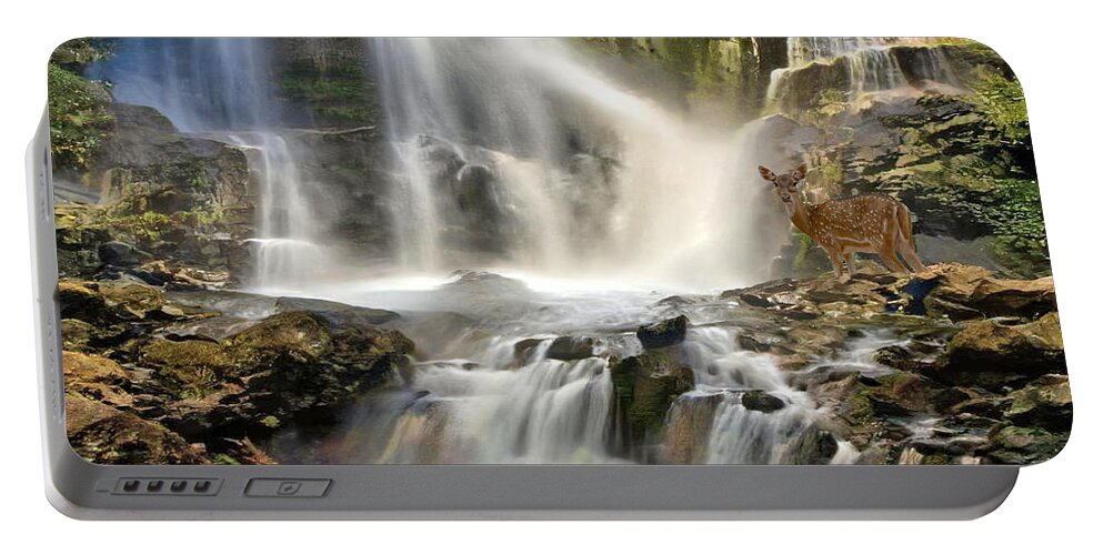 Waterfall Portable Battery Charger featuring the digital art Waterfall - 6 by Robert Bissett
