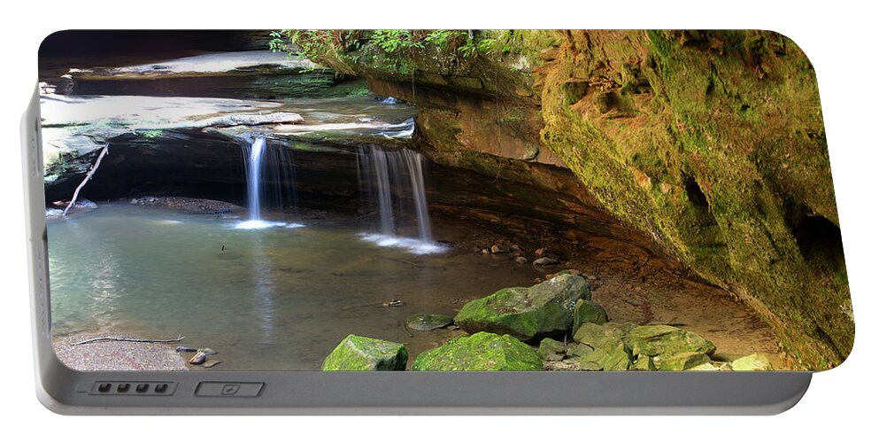 Waterfall Portable Battery Charger featuring the photograph Waterfall at Hocking Hills Old Man's Cave by Flinn Hackett