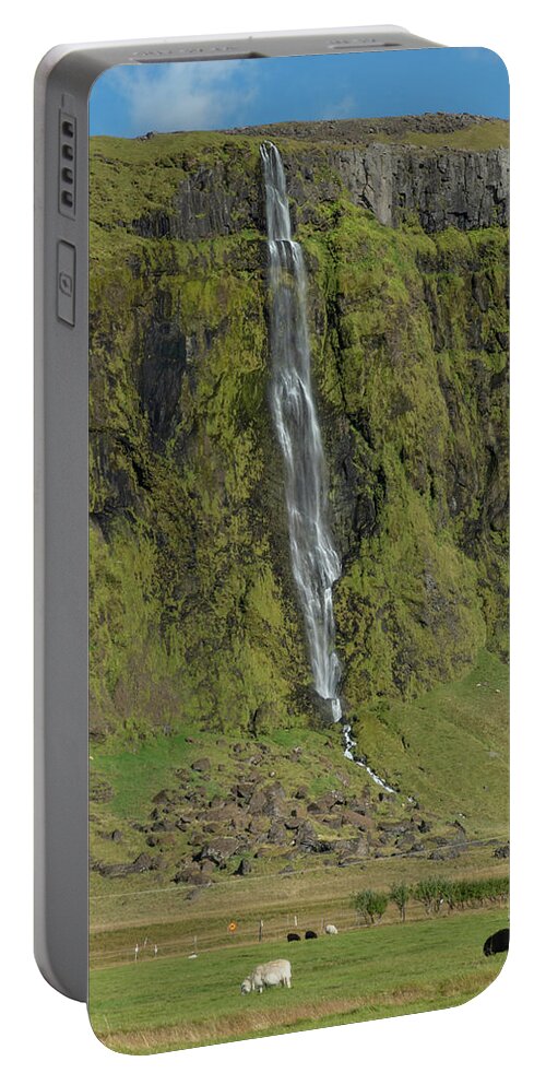 Nature Portable Battery Charger featuring the photograph Waterfall From Ring Road in Southern Iceland by Kristia Adams