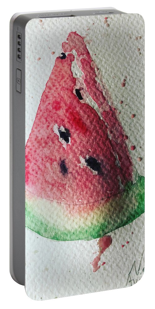 Watercolour Watermelon Summer Fresh Refreshing Portable Battery Charger featuring the painting Watermelon Waterings by Nina Jatania