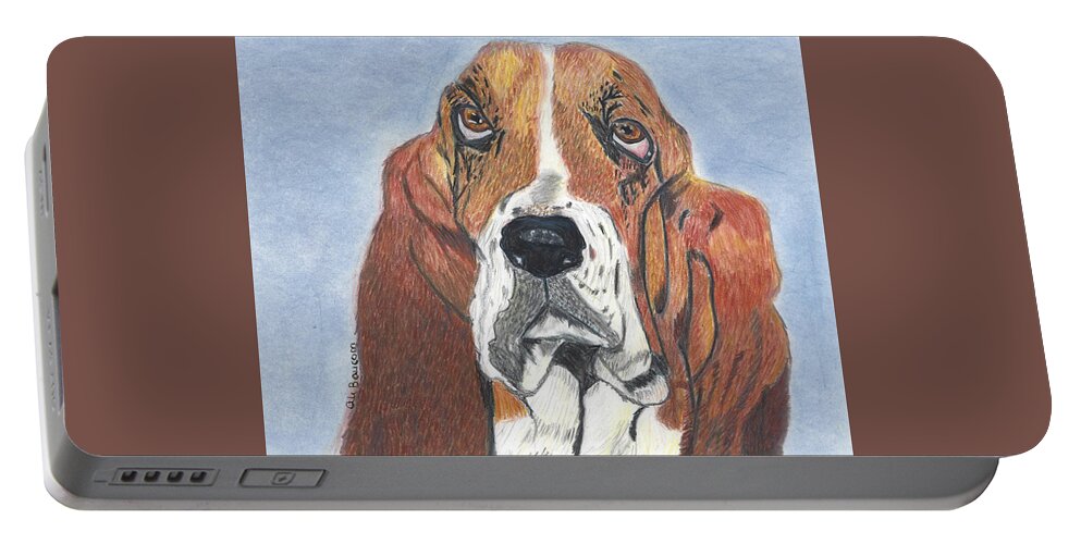 Basset Portable Battery Charger featuring the mixed media Watson by Ali Baucom