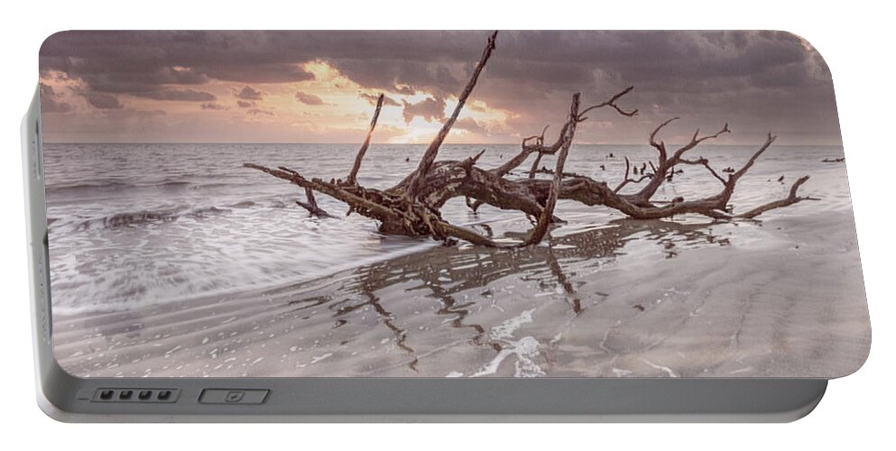 Tree Portable Battery Charger featuring the photograph Waves at Sunrise Jekyll Island Beach by Debra and Dave Vanderlaan