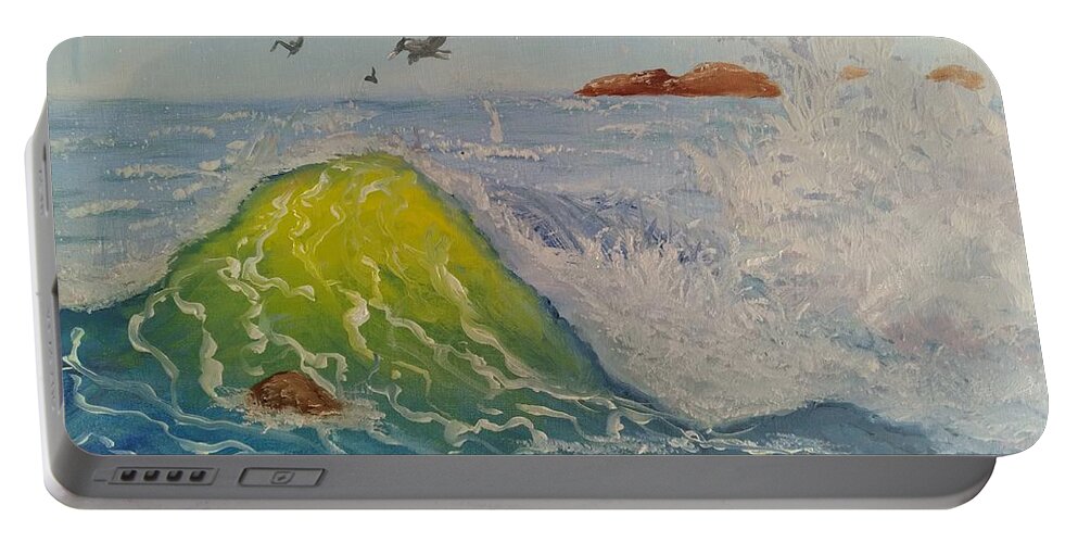 Ocean Portable Battery Charger featuring the painting Wavy by Saundra Johnson