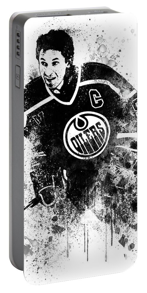 Wayne Gretzky Portable Battery Charger featuring the digital art Wayne Gretzky Watercolor by Naxart Studio